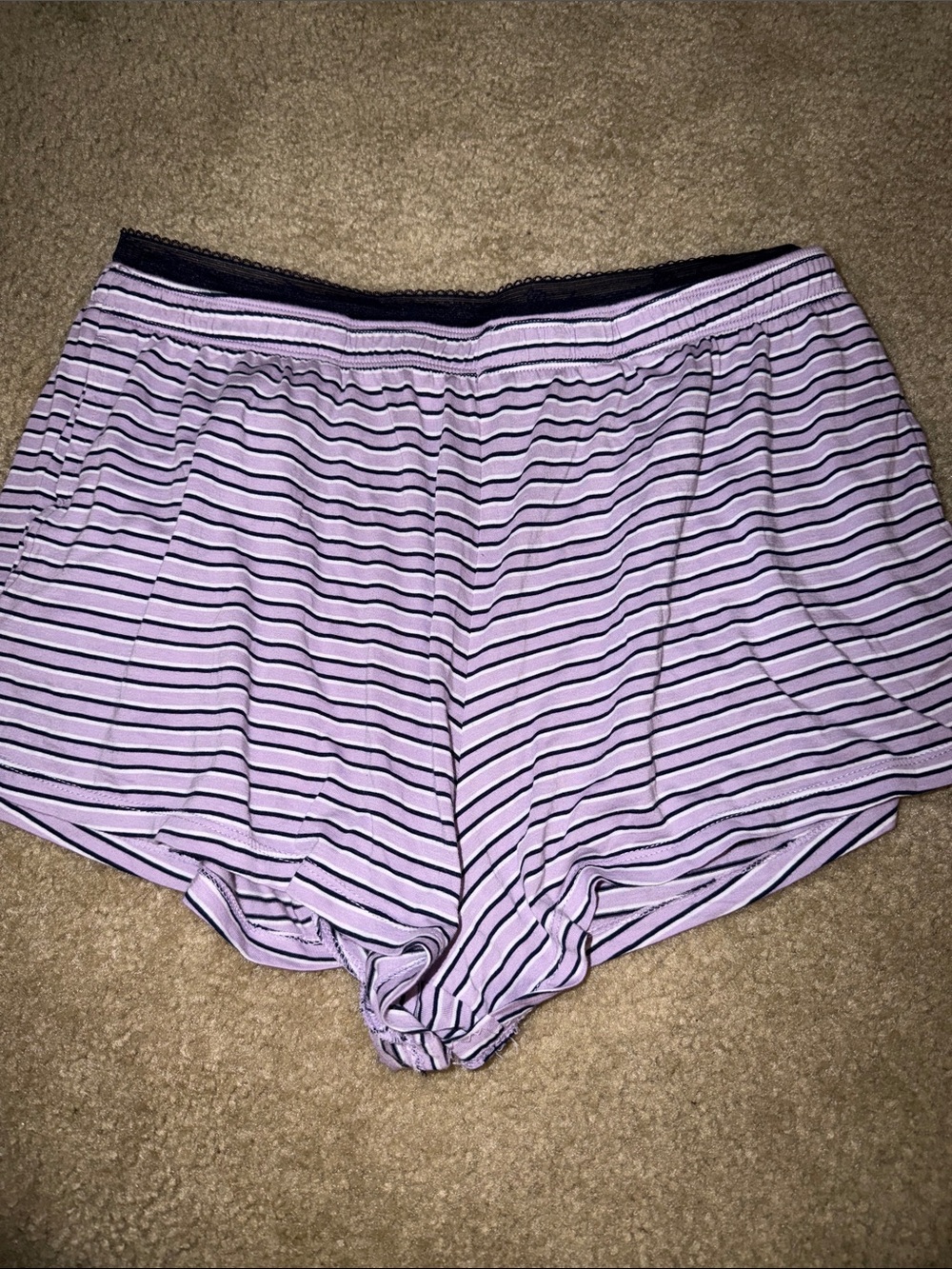 PINK Striped High Waist Shorts in Purple & Black Size Medium